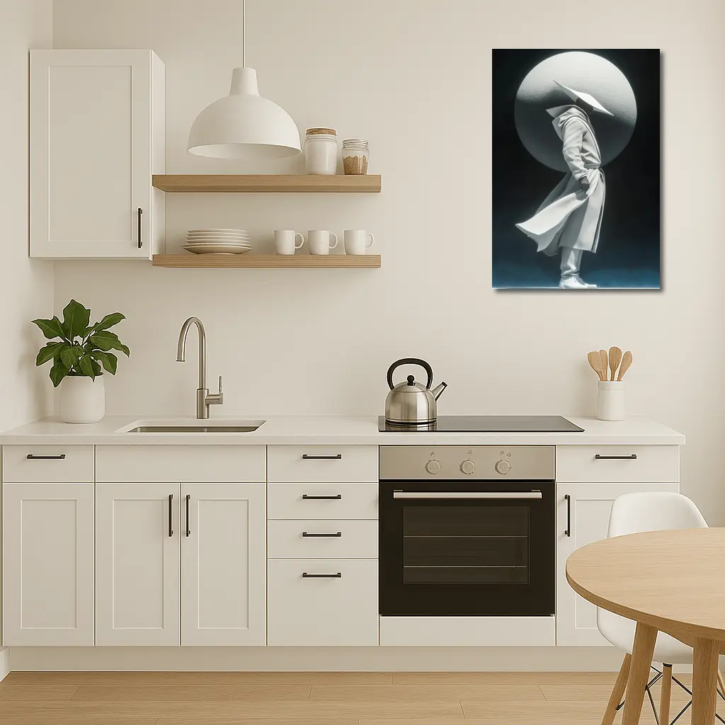 White Figure Trench Coat Dark Abstract Background – Wall Art