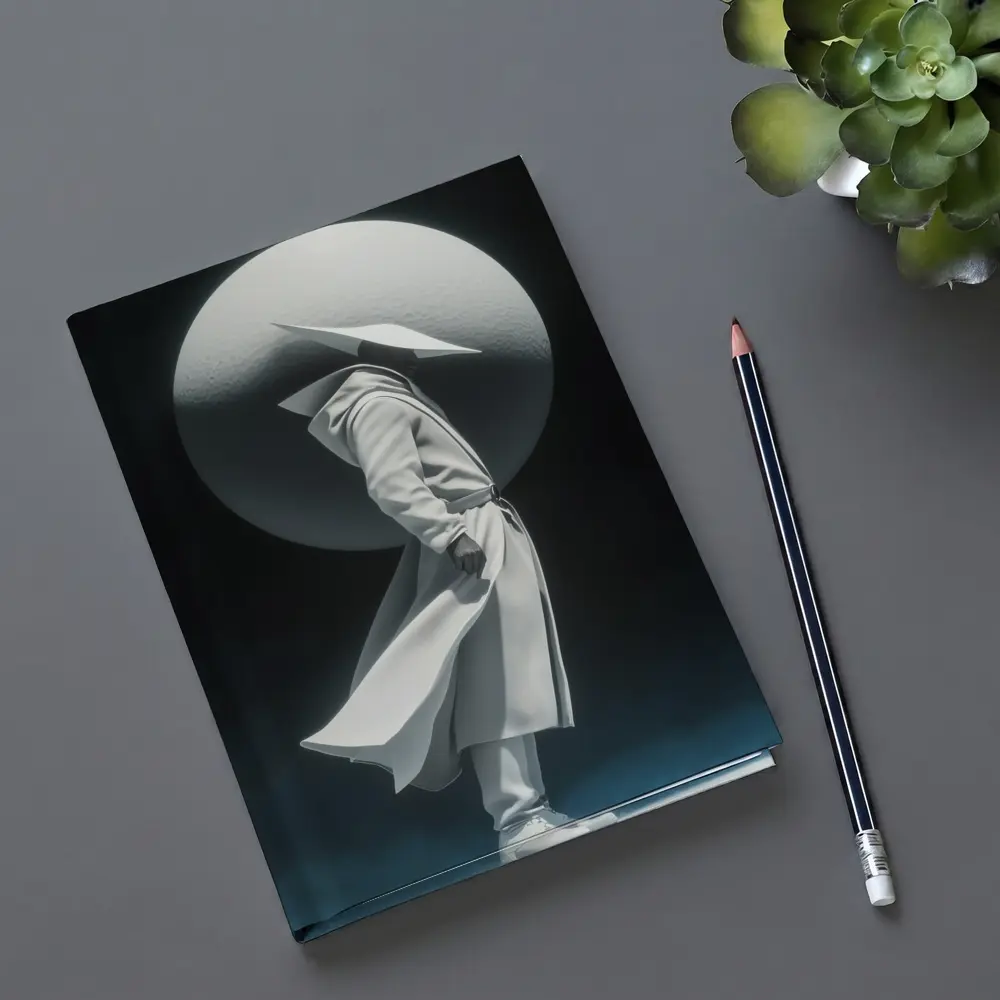 White Figure Trench Coat Dark Abstract Background – Notebooks