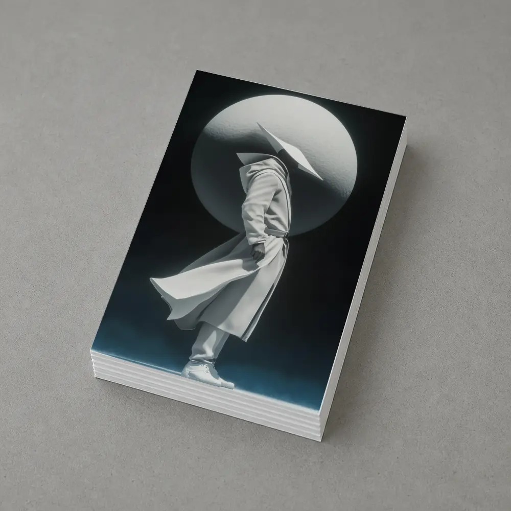 White Figure Trench Coat Dark Abstract Background – Postcards