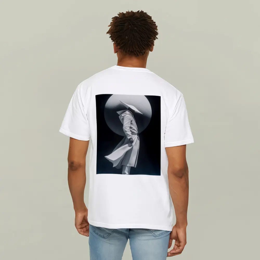 White Figure Trench Coat Dark Abstract Background – T-Shirts