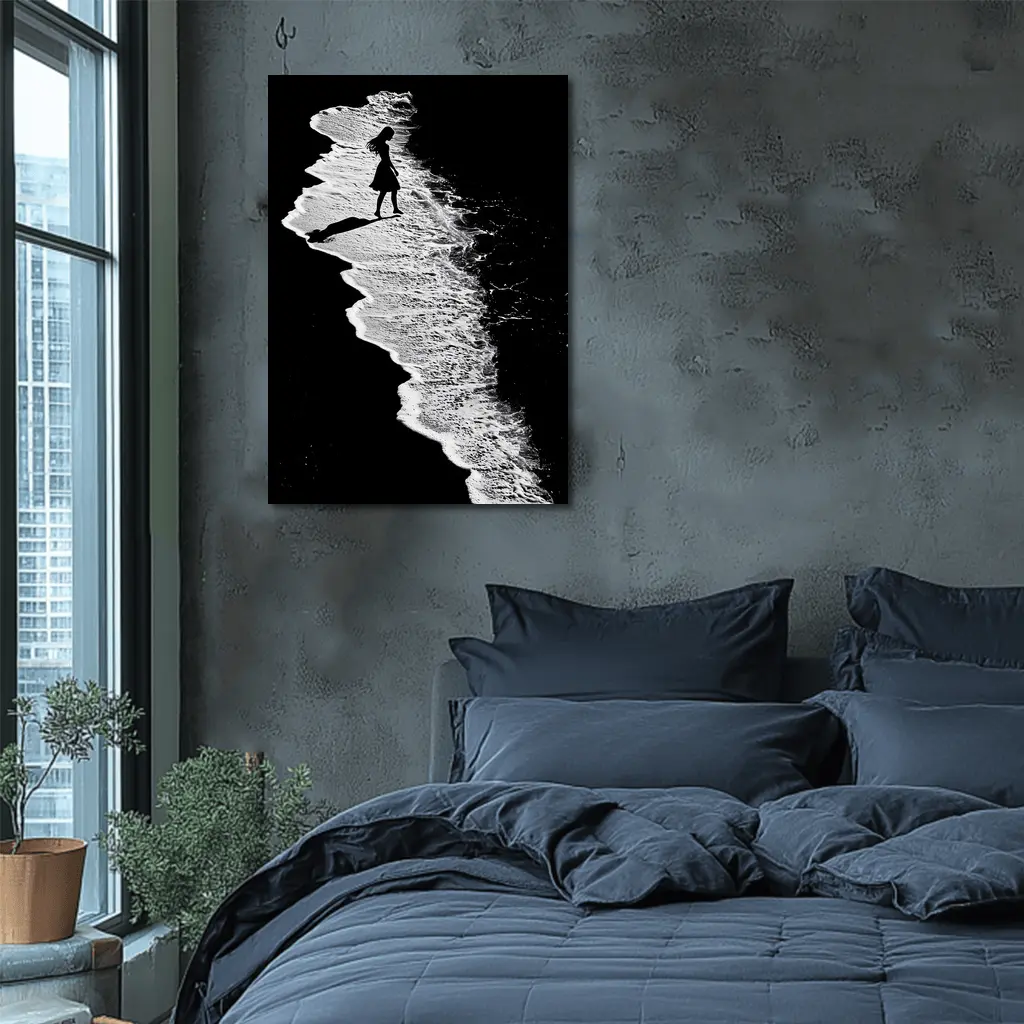 Girl Silhouette Walking Along Ocean Shore – Wall Art