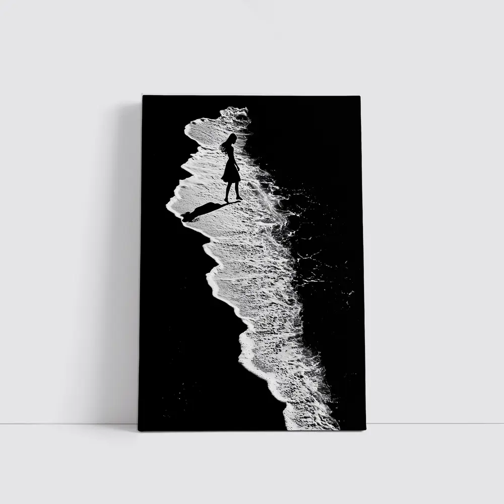 Girl Silhouette Walking Along Ocean Shore – Wall Art