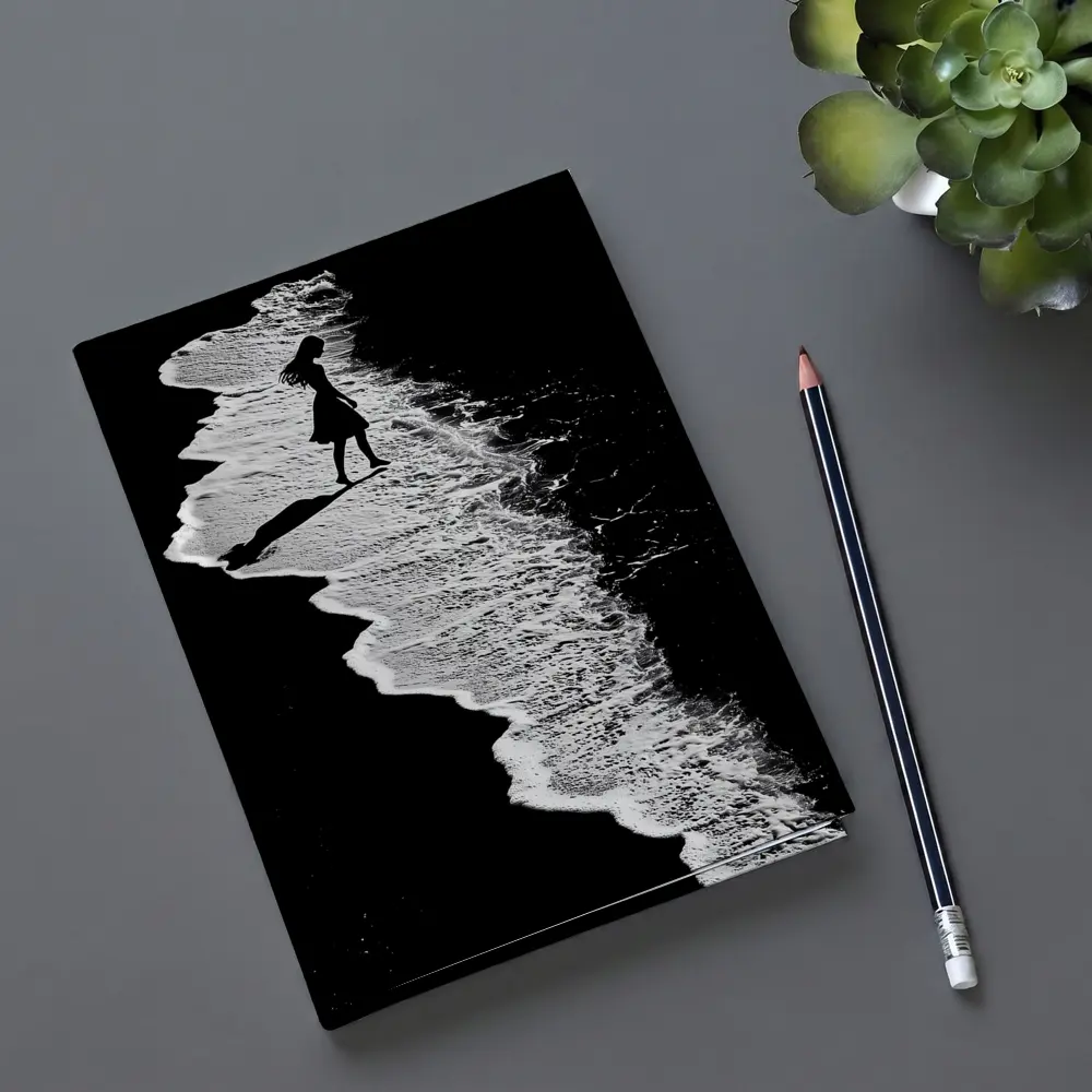 Girl Silhouette Walking Along Ocean Shore – Notebooks