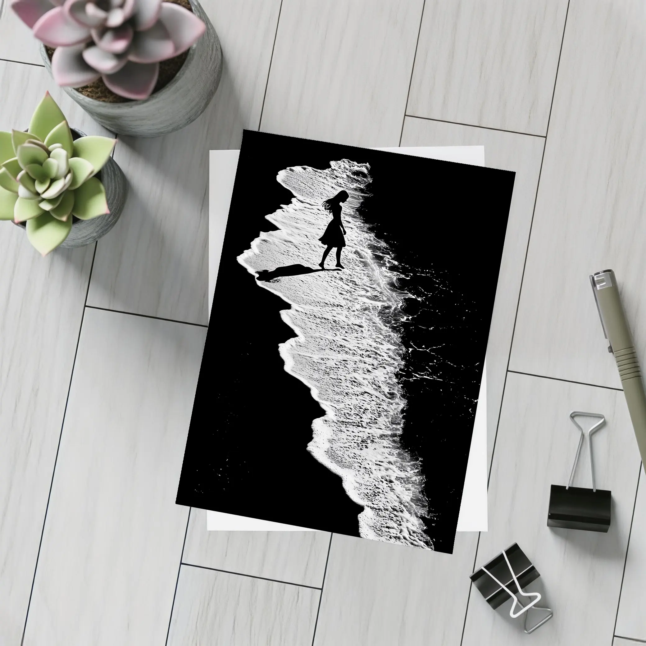 Girl Silhouette Walking Along Ocean Shore – Postcards