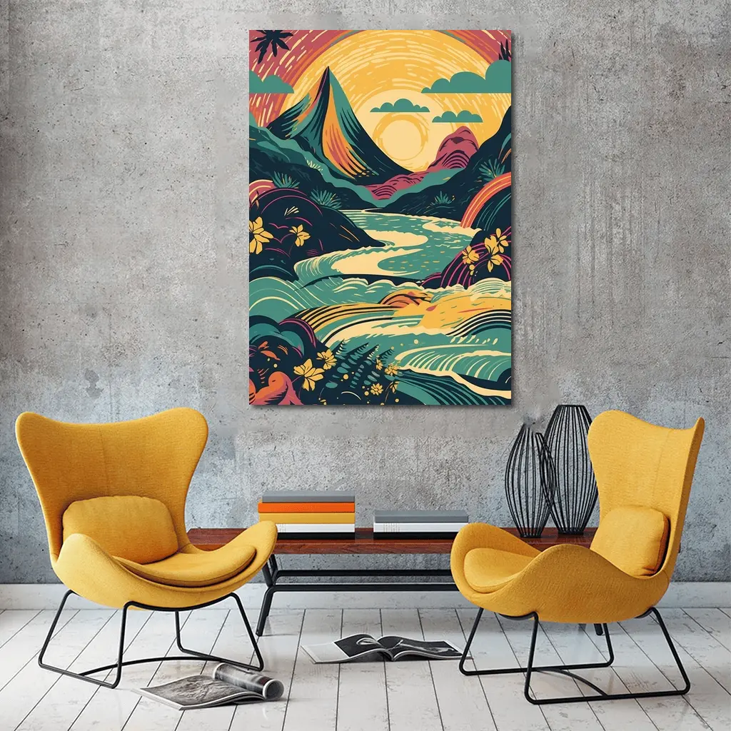 Tropical River Valley Bold Retro Art – Wall Art