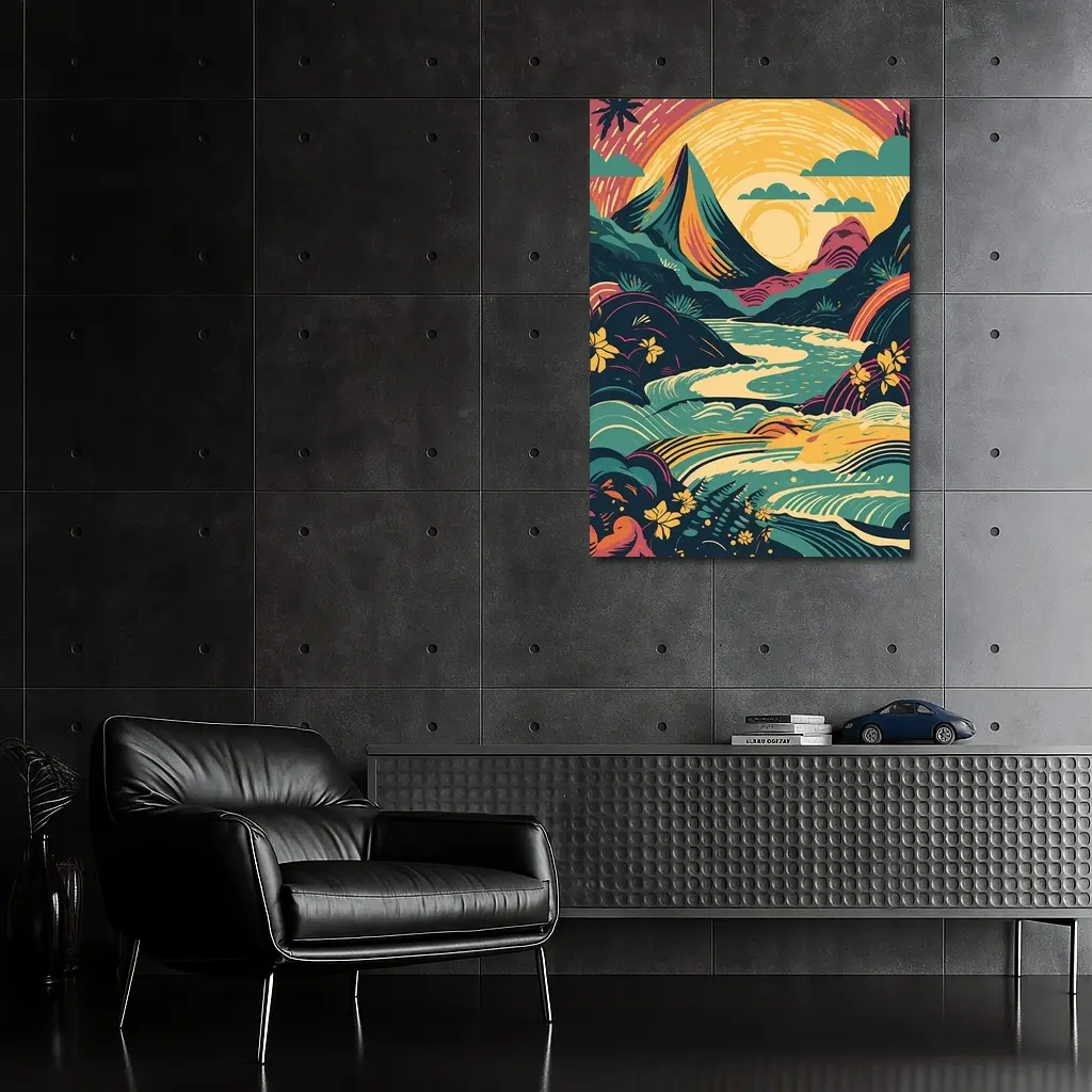 Tropical River Valley Bold Retro Art – Wall Art