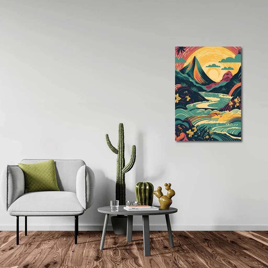 Tropical River Valley Bold Retro Art – Wall Art