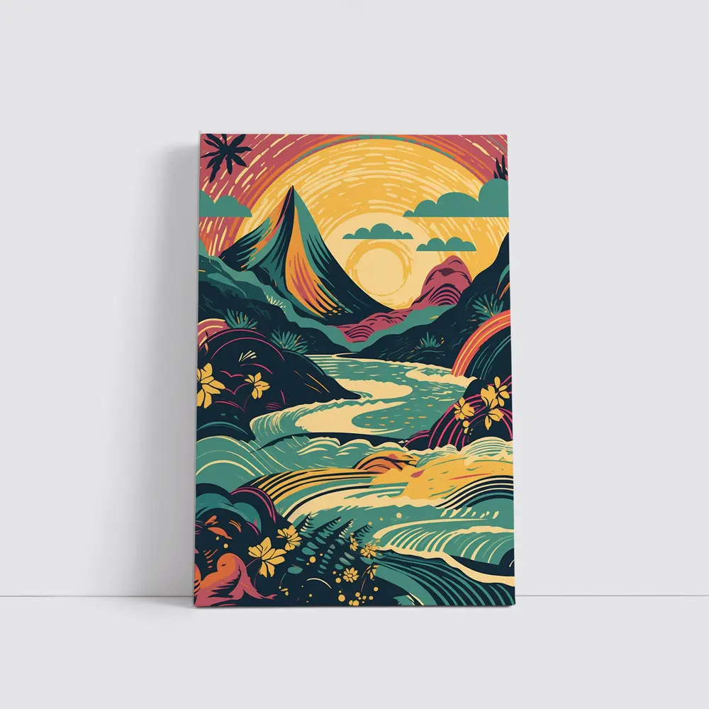 Tropical River Valley Bold Retro Art – Wall Art