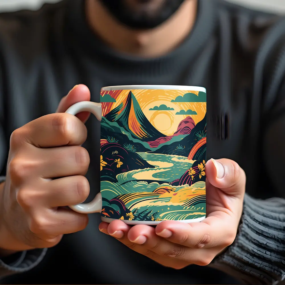 Tropical River Valley Bold Retro Art – Mugs