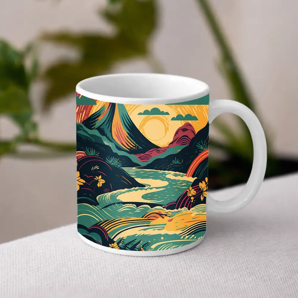 Tropical River Valley Bold Retro Art – Mugs