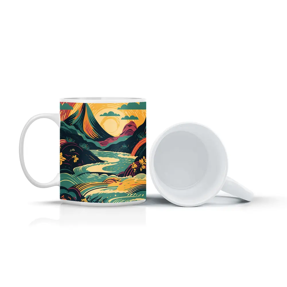Tropical River Valley Bold Retro Art – Mugs
