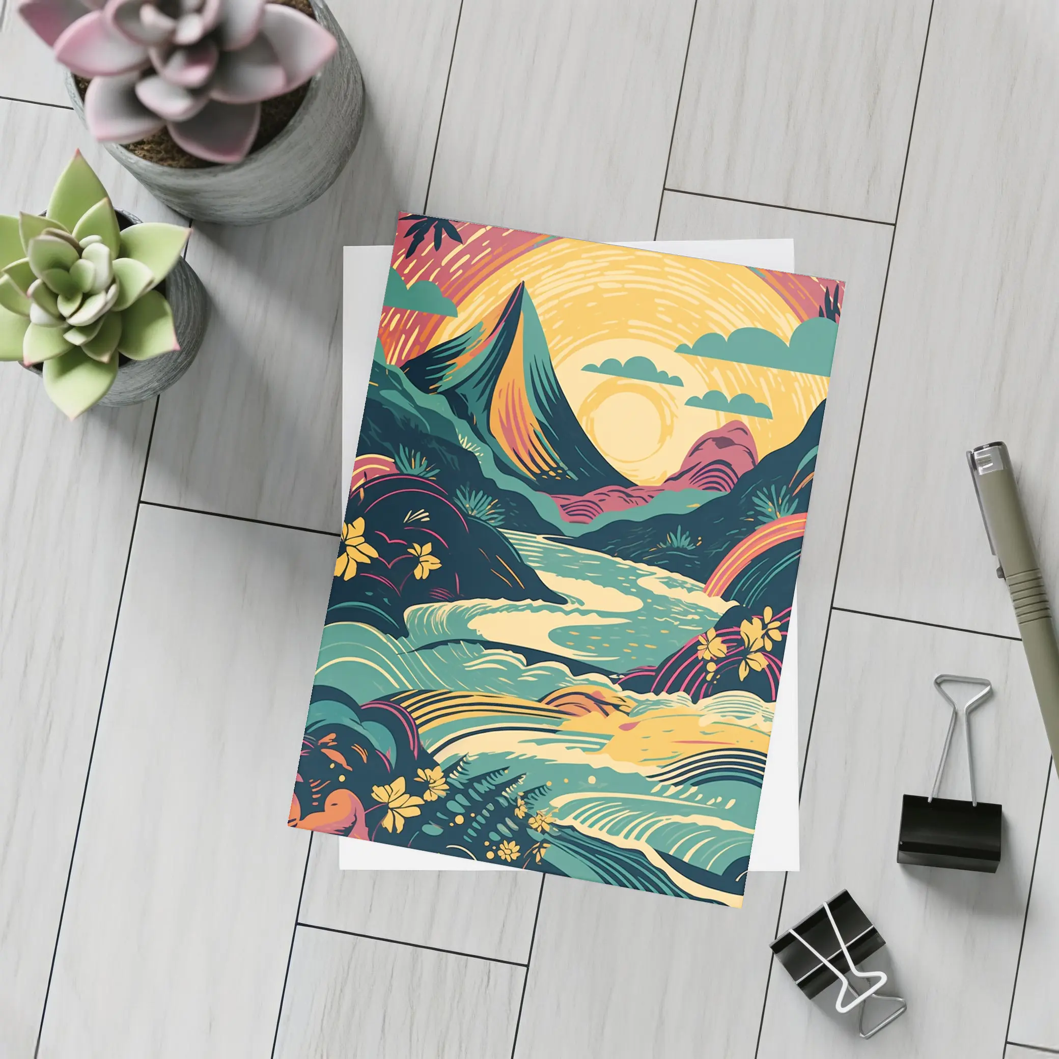 Tropical River Valley Bold Retro Art – Postcards