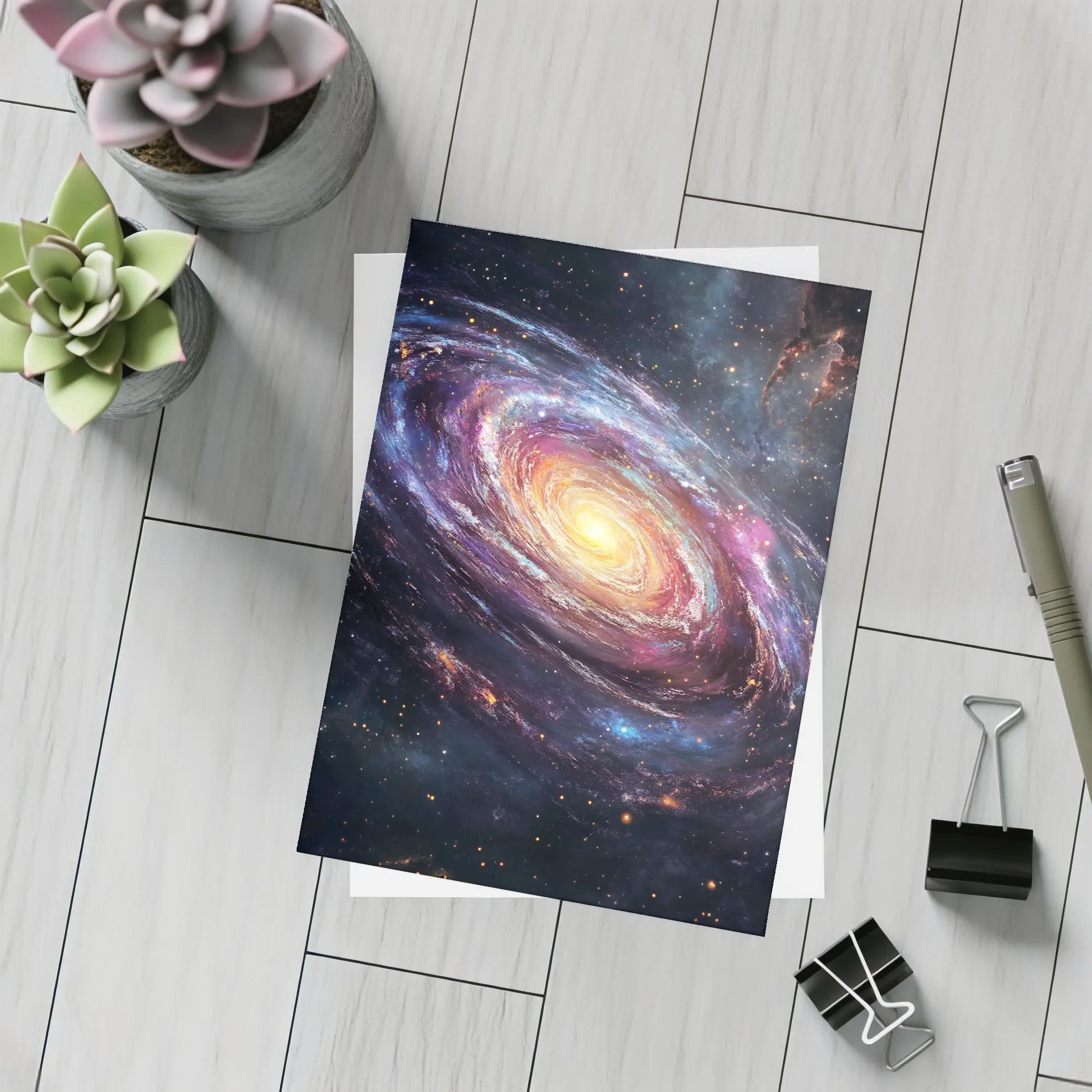 Spiral Galaxy Glowing Core Deep Space Art – Postcards