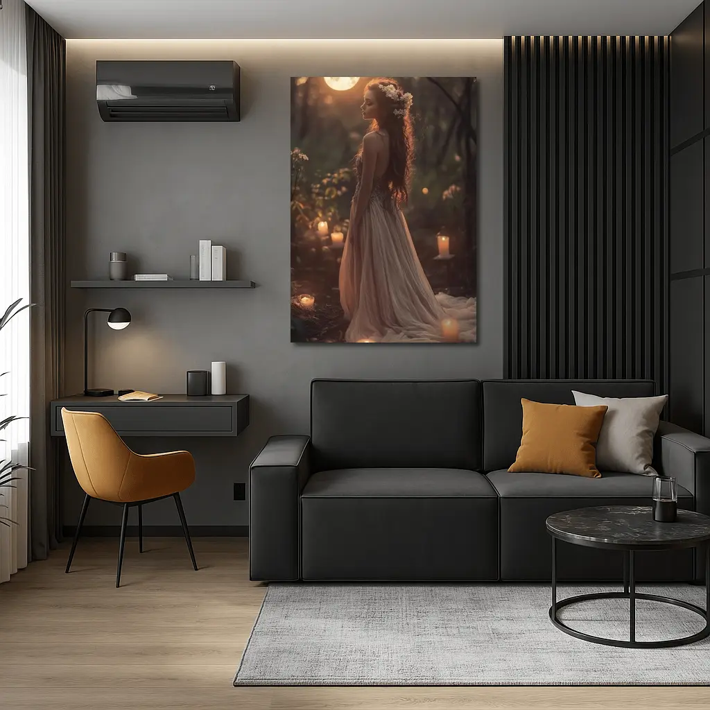 Moonlit Forest Girl Candlelight Fantasy Art – Wall Art