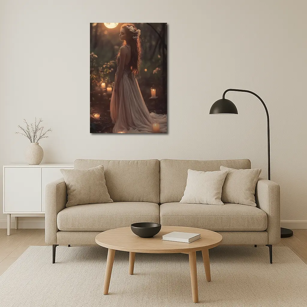 Moonlit Forest Girl Candlelight Fantasy Art – Wall Art