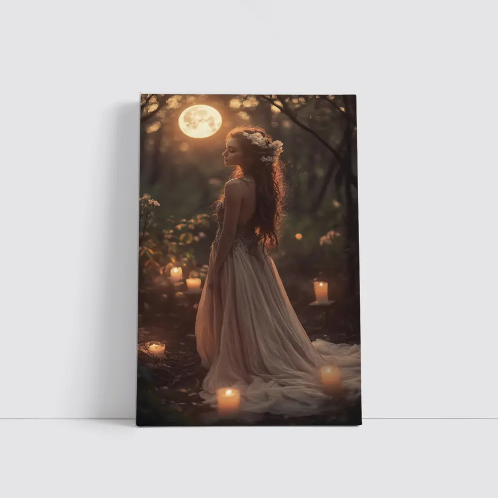 Moonlit Forest Girl Candlelight Fantasy Art – Wall Art