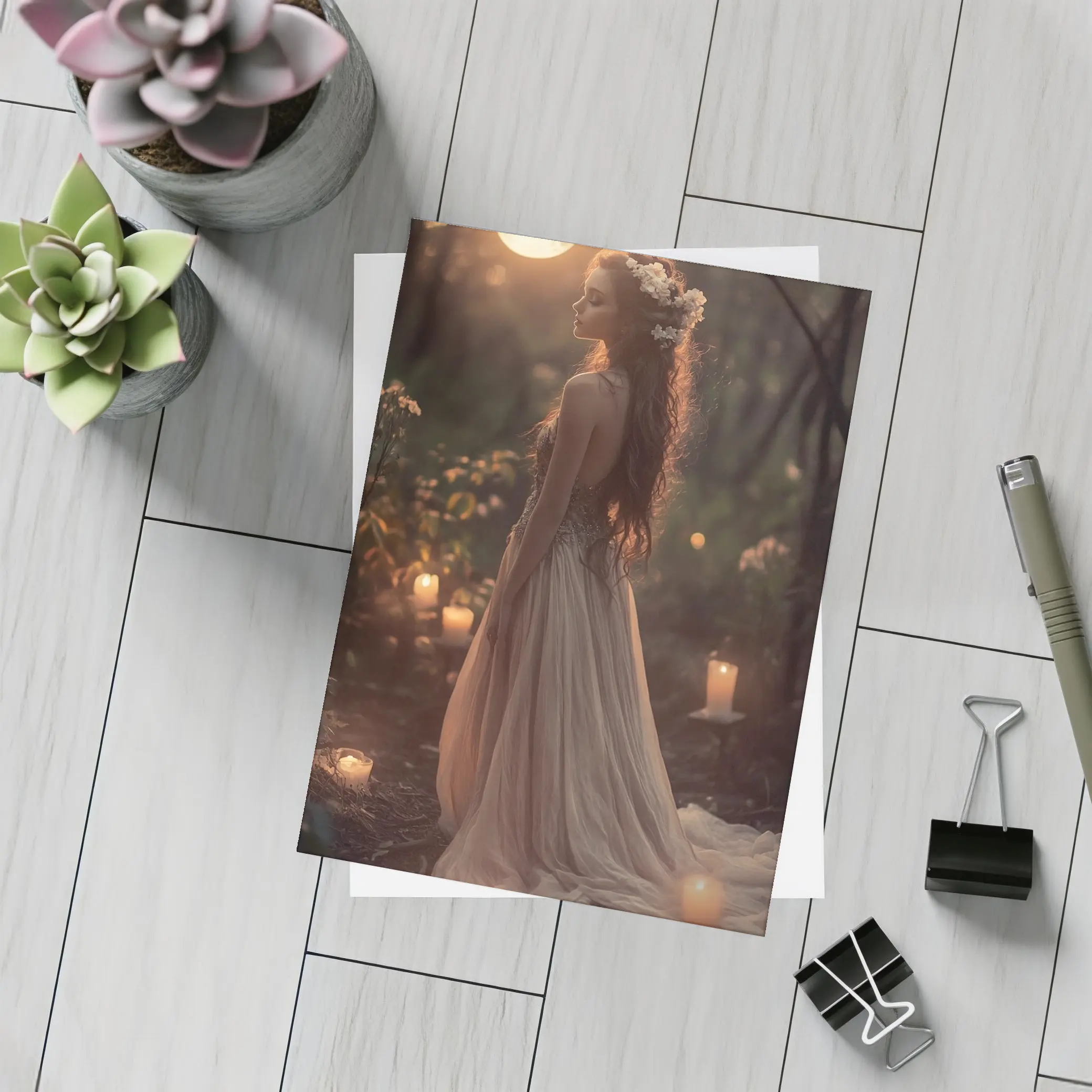 Moonlit Forest Girl Candlelight Fantasy Art – Postcards