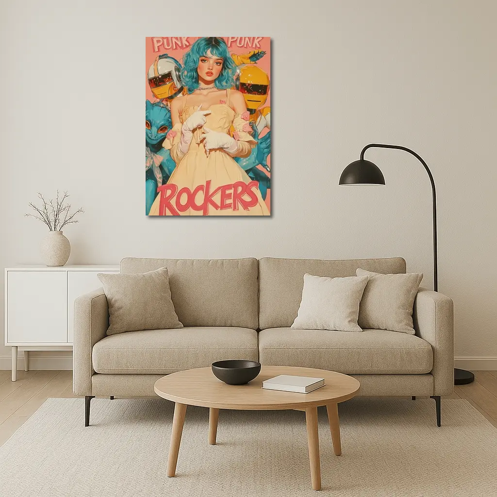 Punk Rockers Girl Blue Hair Retro Art – Wall Art