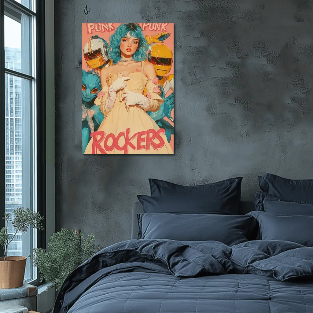 Punk Rockers Girl Blue Hair Retro Art – Wall Art