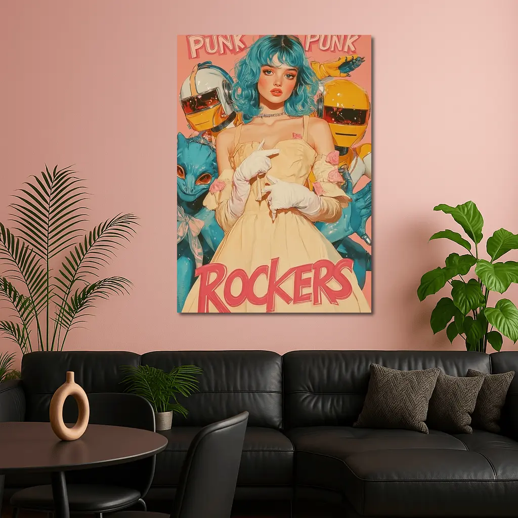 Punk Rockers Girl Blue Hair Retro Art – Wall Art