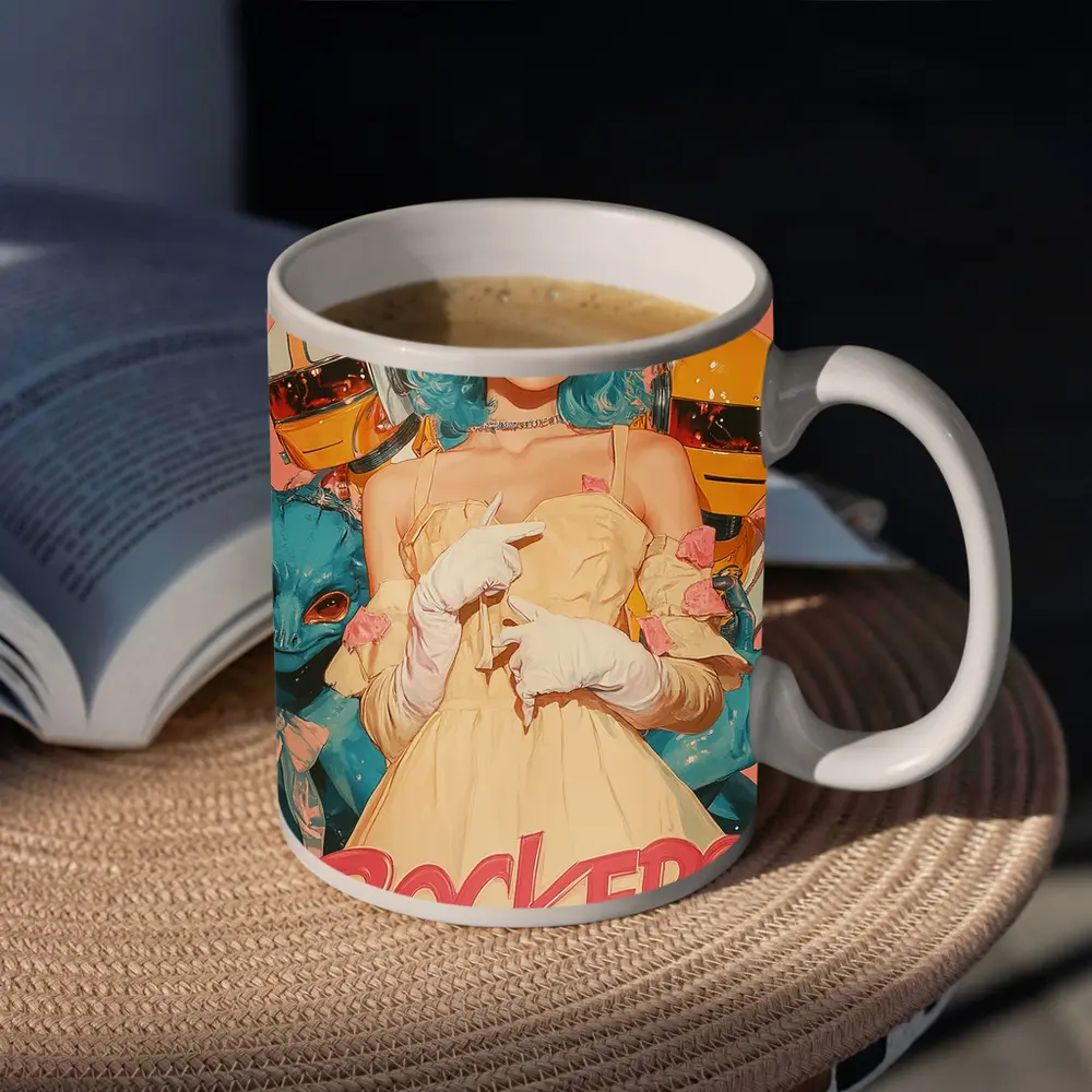 Punk Rockers Girl Blue Hair Retro Art – Mugs