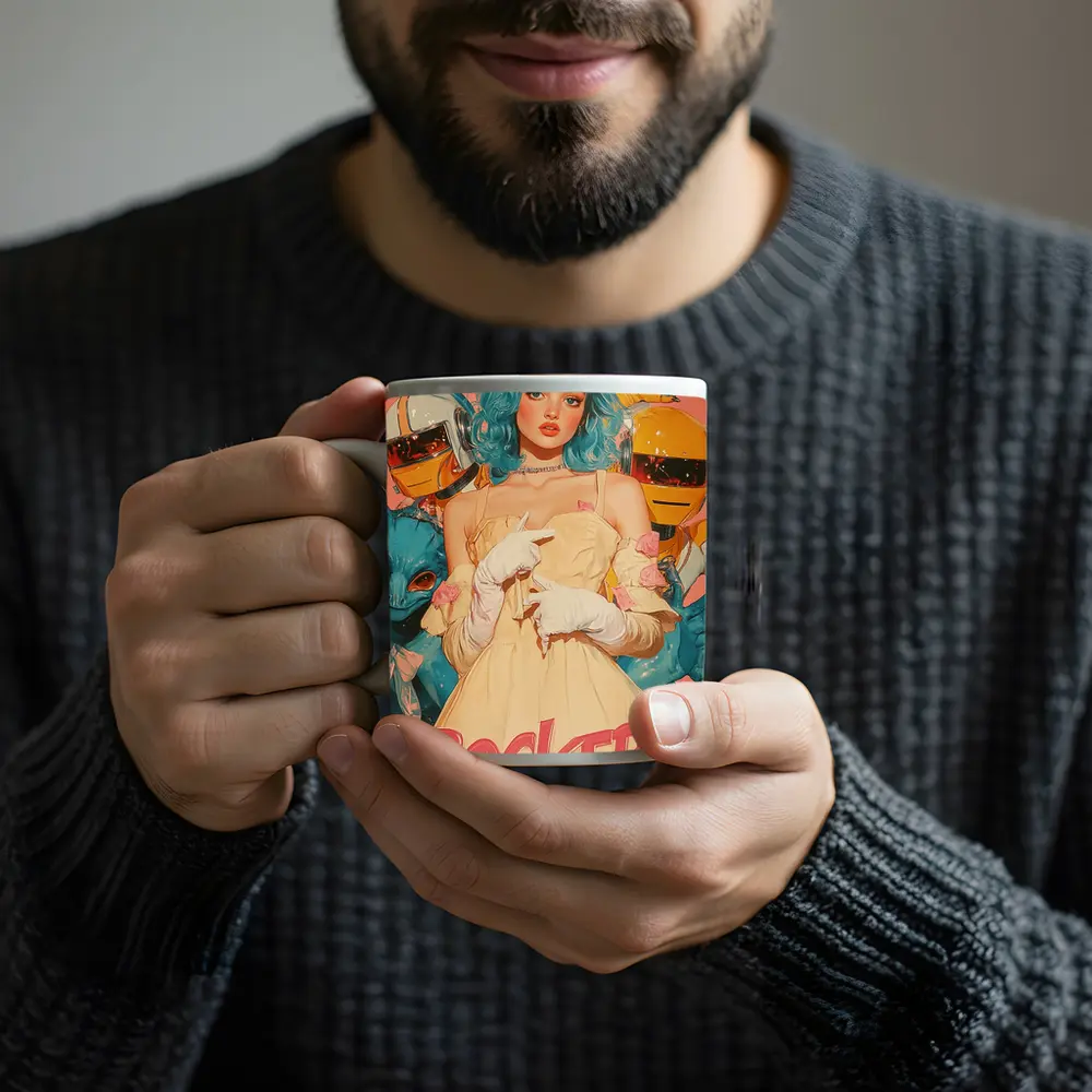 Punk Rockers Girl Blue Hair Retro Art – Mugs