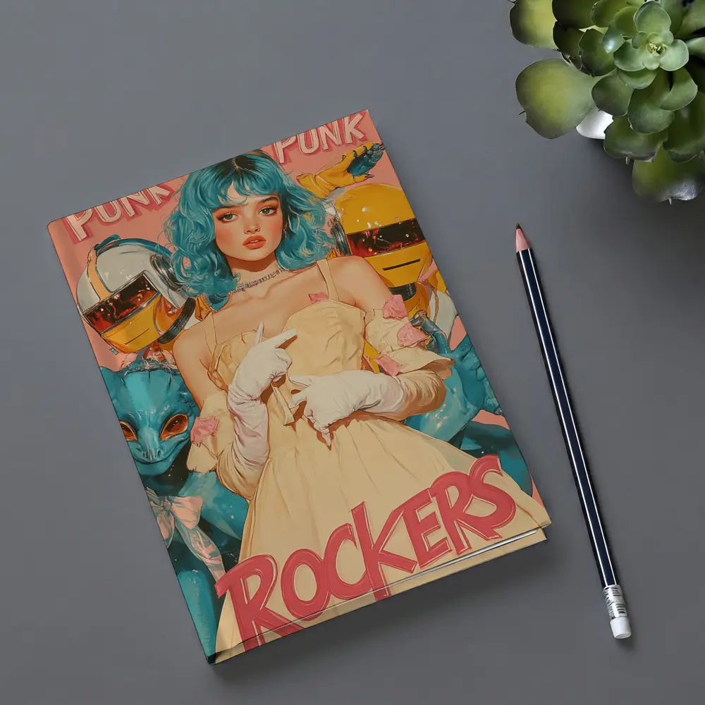 Punk Rockers Girl Blue Hair Retro Art – Notebooks