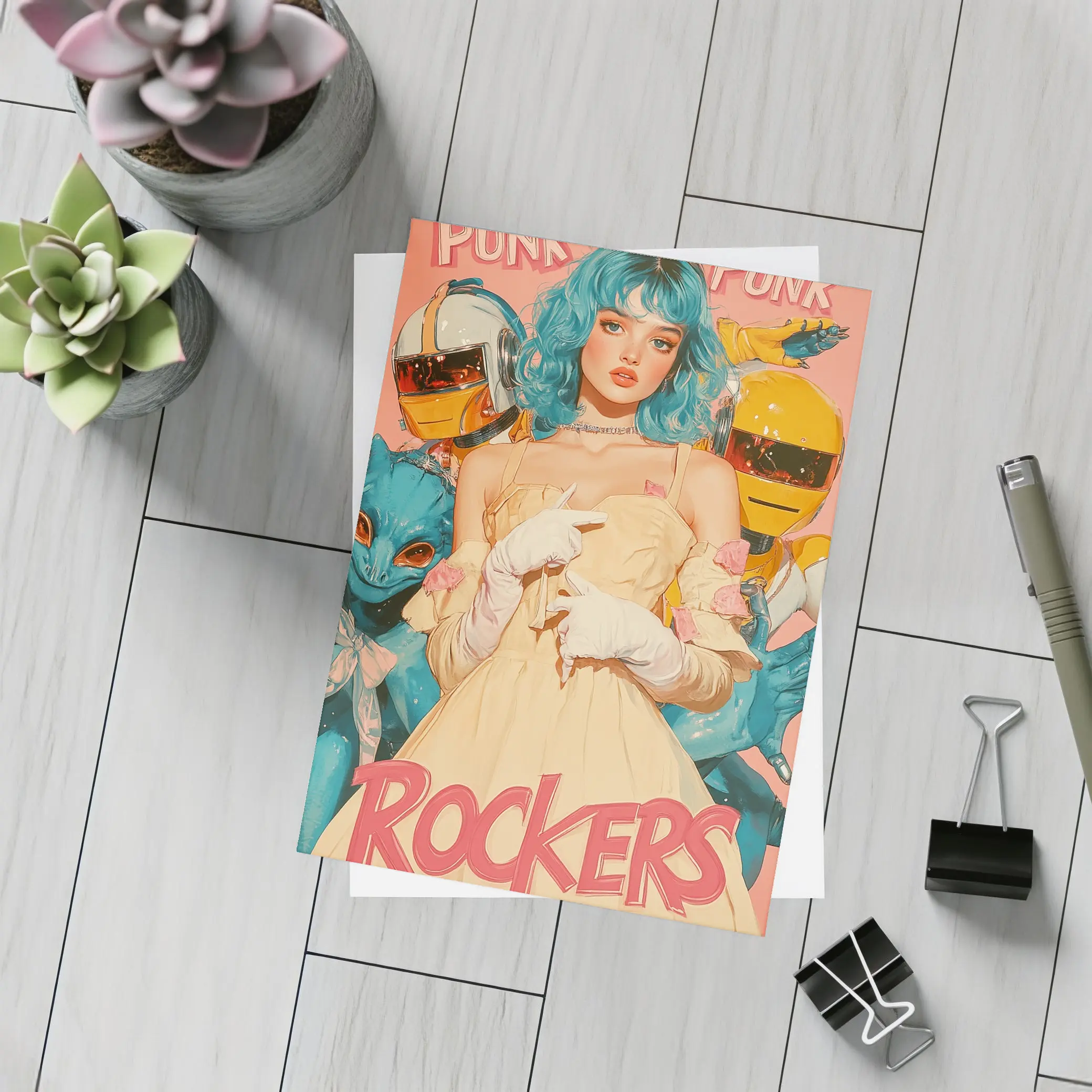 Punk Rockers Girl Blue Hair Retro Art – Postcards