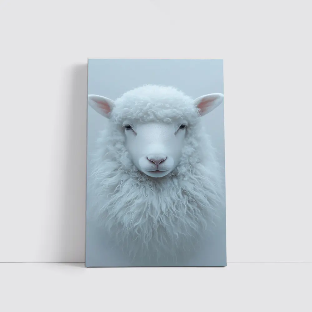 White Sheep Portrait on Light Gray Background – Wall Art