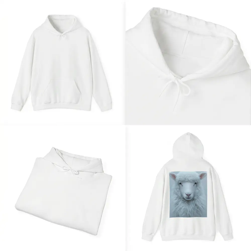 White Sheep Portrait on Light Gray Background – Hoodies