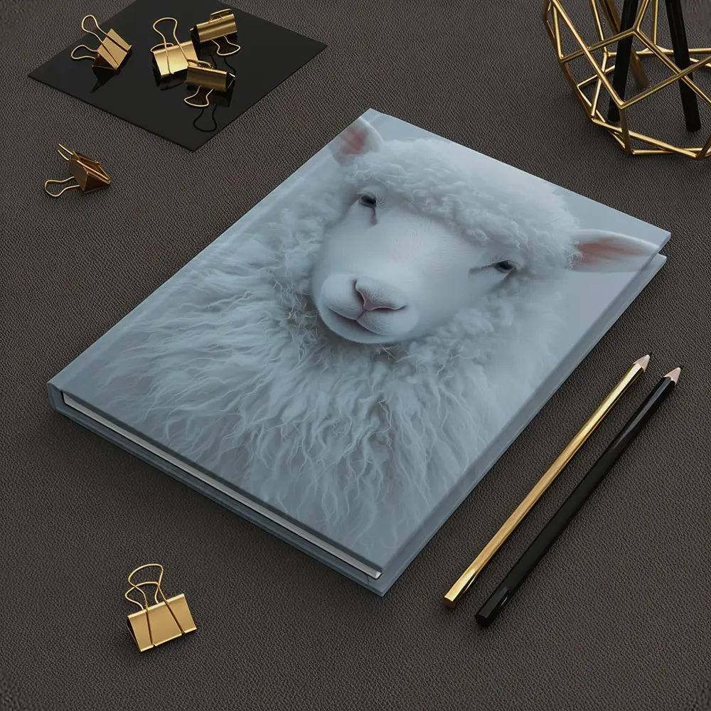 White Sheep Portrait on Light Gray Background – Notebooks