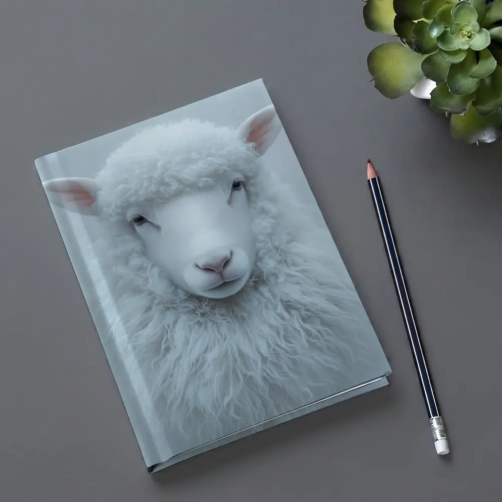White Sheep Portrait on Light Gray Background – Notebooks