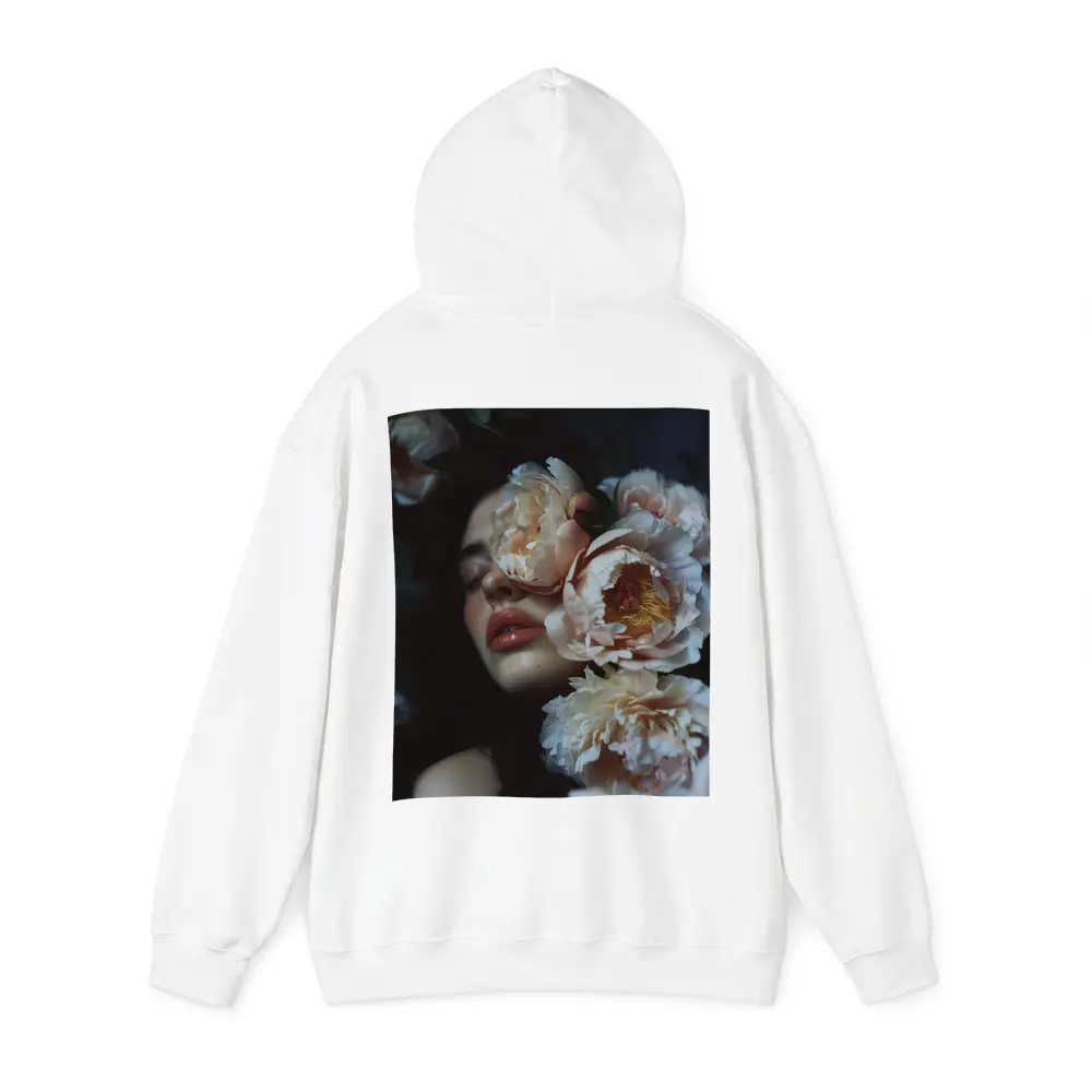 Woman Face Surrounded By Cream Peonies – Hoodies