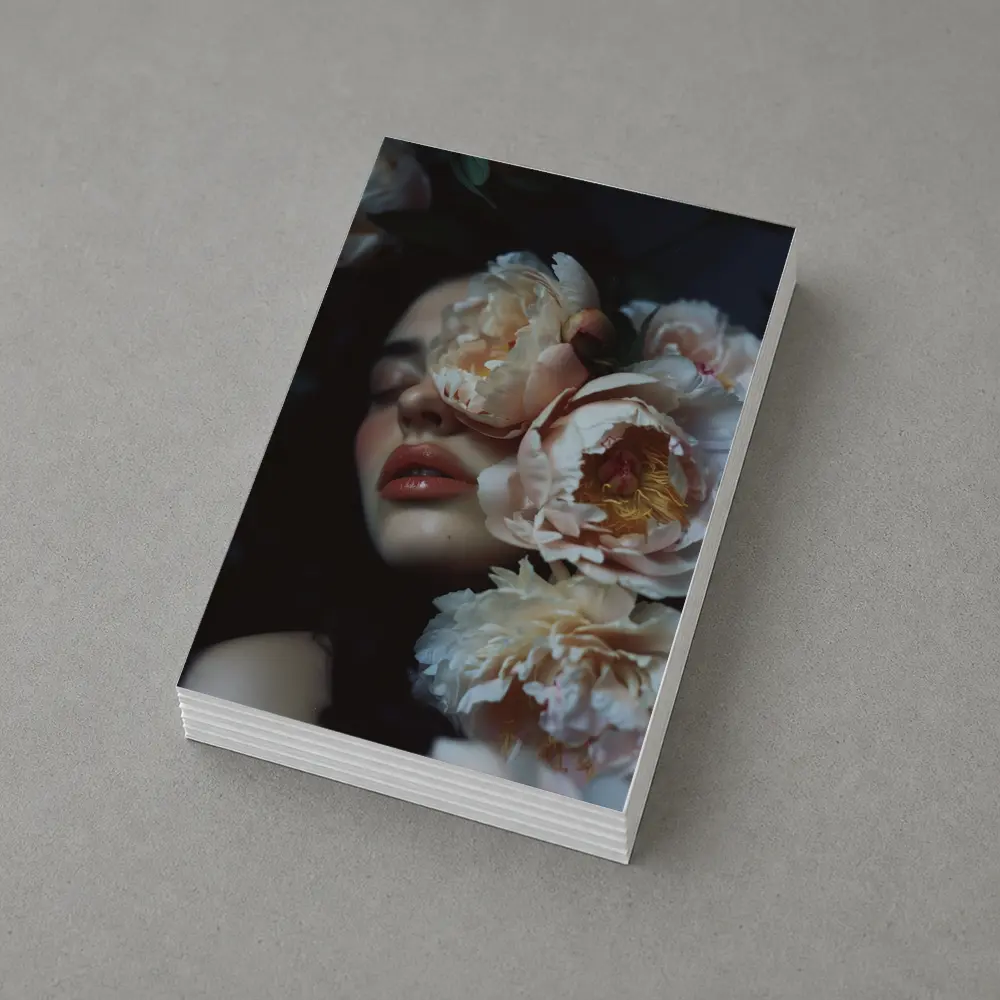 Woman Face Surrounded By Cream Peonies – Postcards