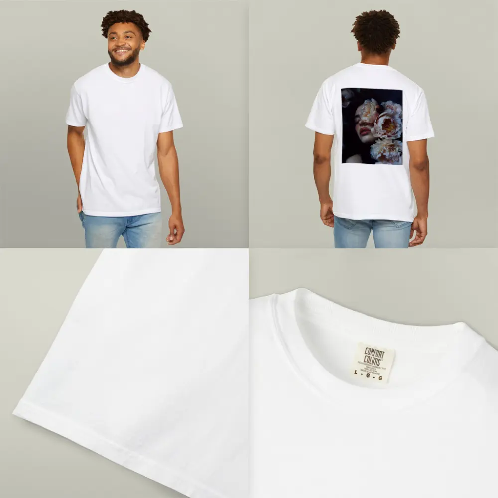 Woman Face Surrounded By Cream Peonies – T-Shirts