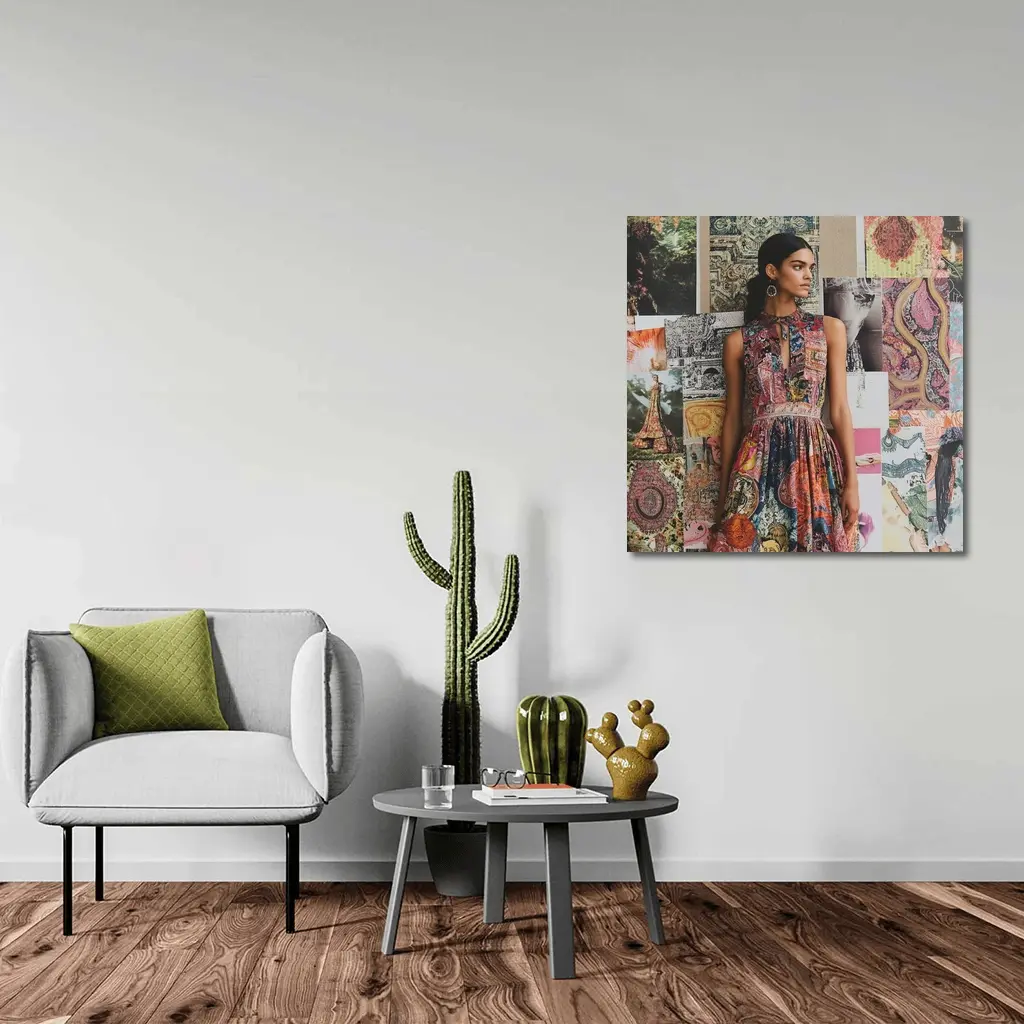 Boho Print Dress Woman Collage Background – Wall Art