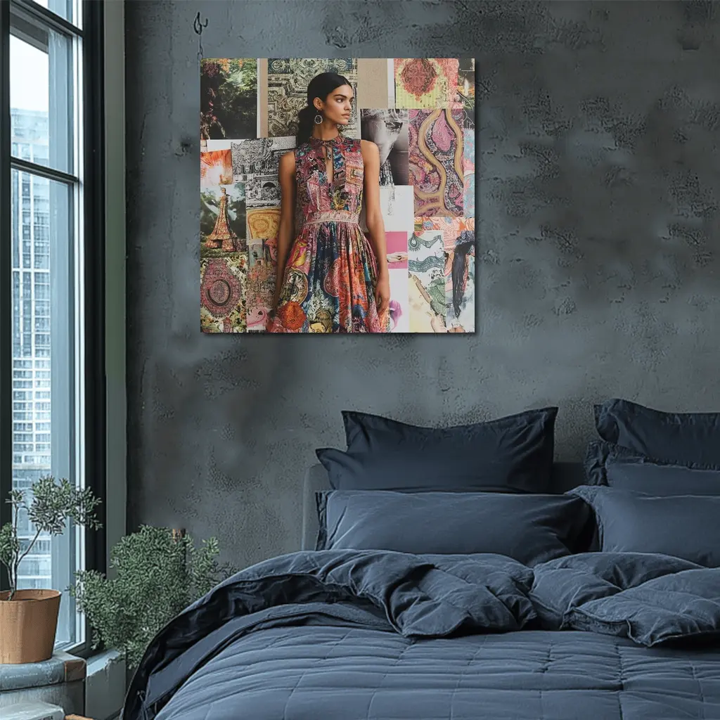 Boho Print Dress Woman Collage Background – Wall Art
