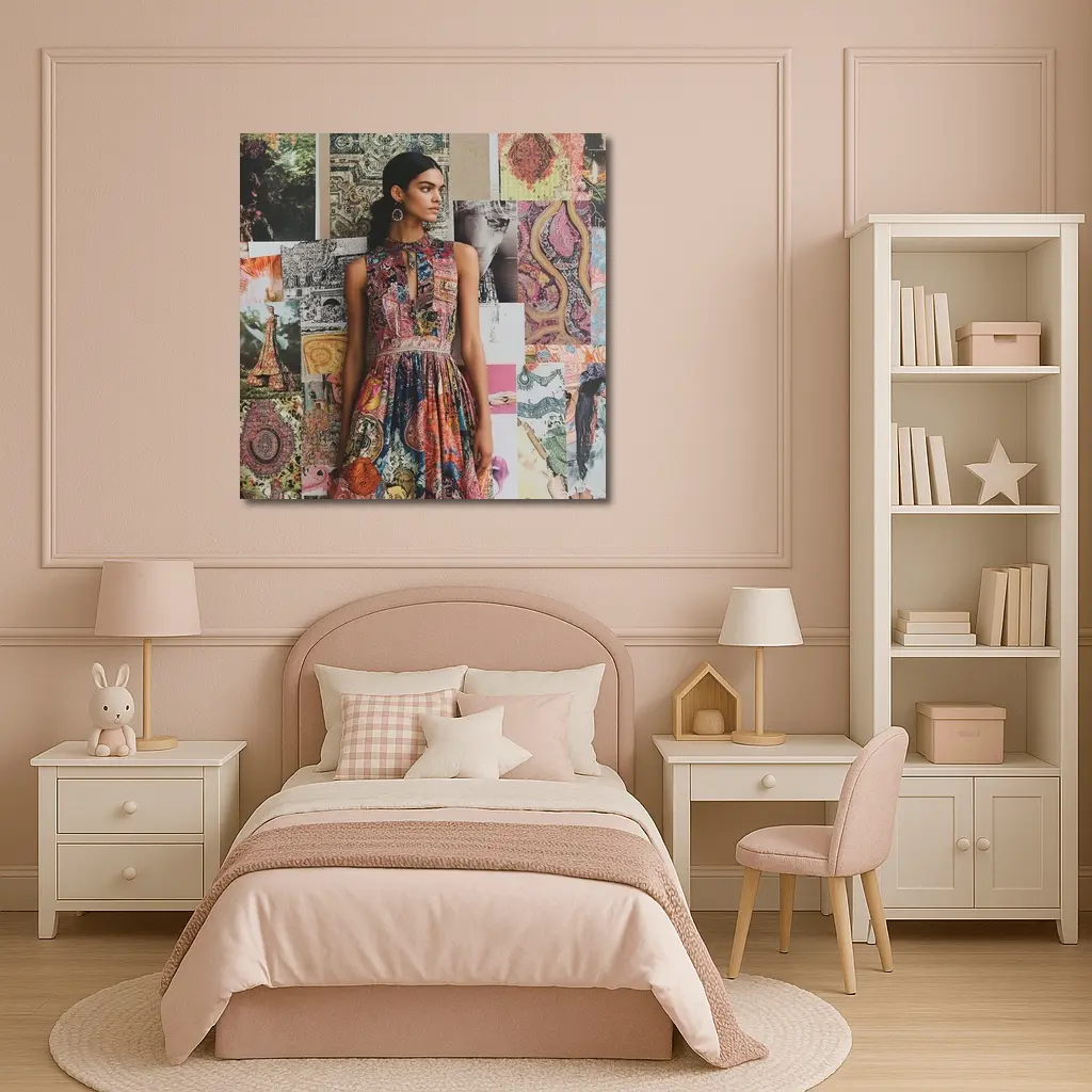 Boho Print Dress Woman Collage Background – Wall Art