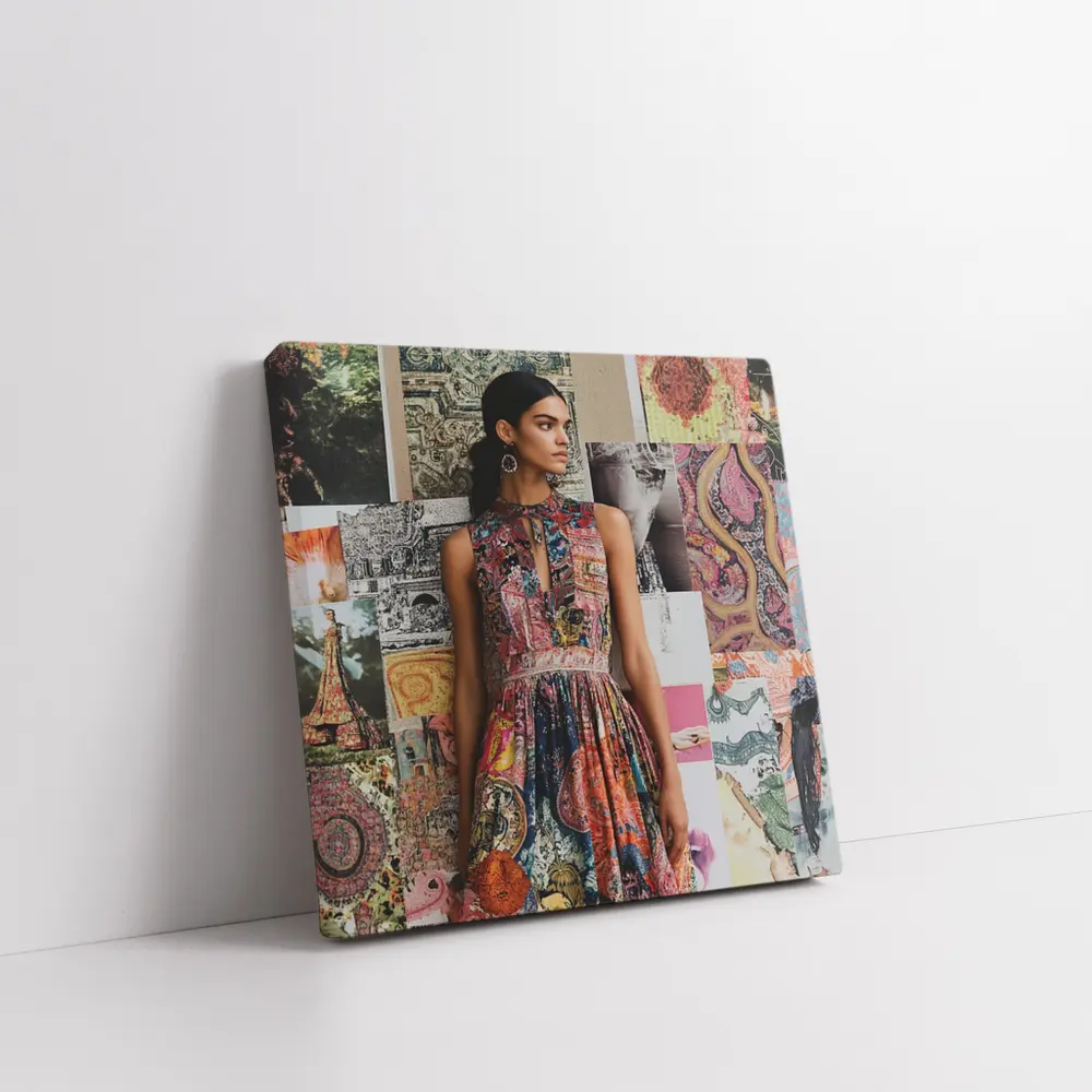 Boho Print Dress Woman Collage Background – Wall Art