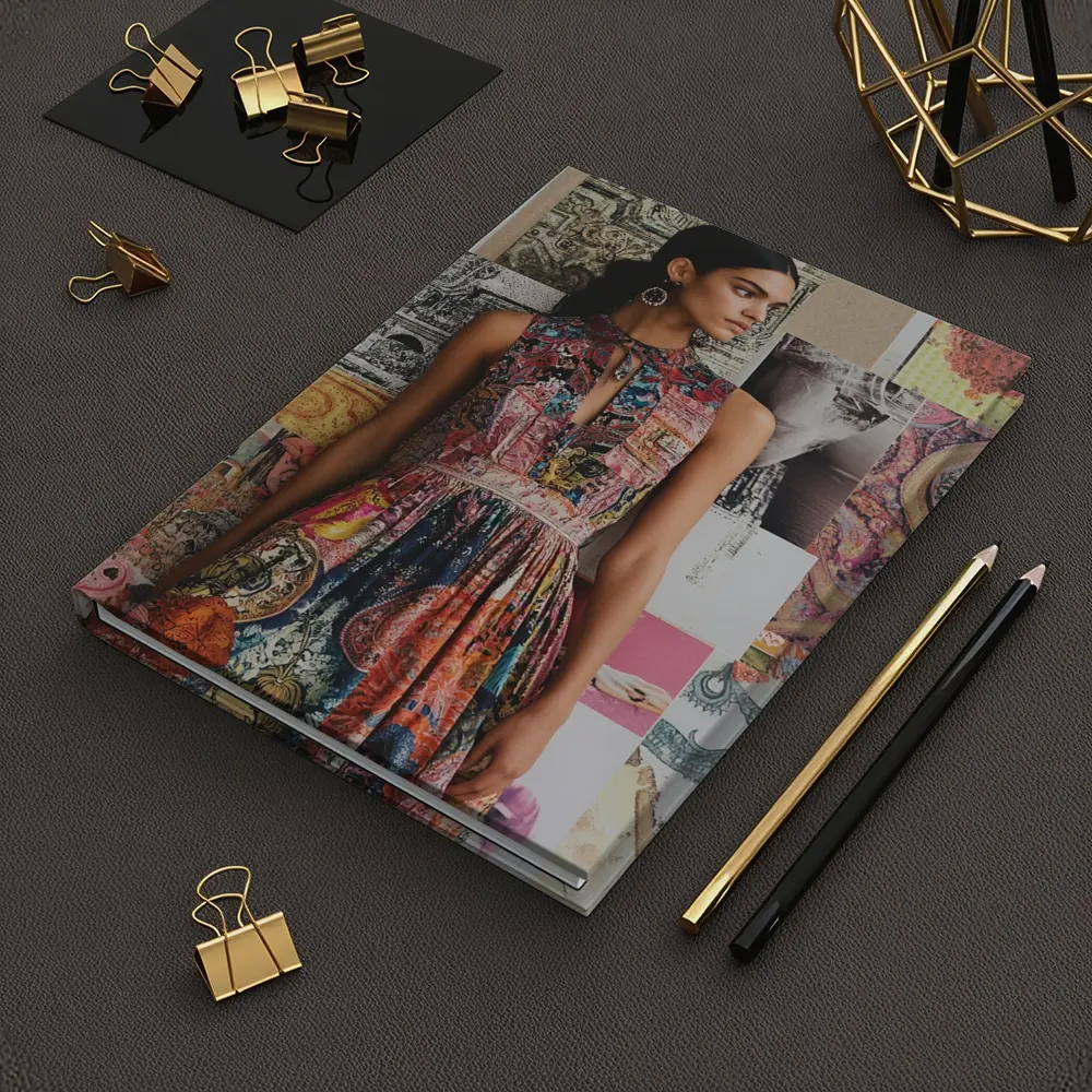 Boho Print Dress Woman Collage Background – Notebooks