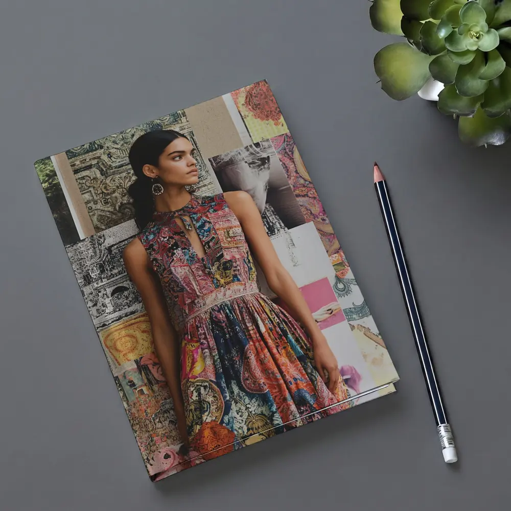 Boho Print Dress Woman Collage Background – Notebooks
