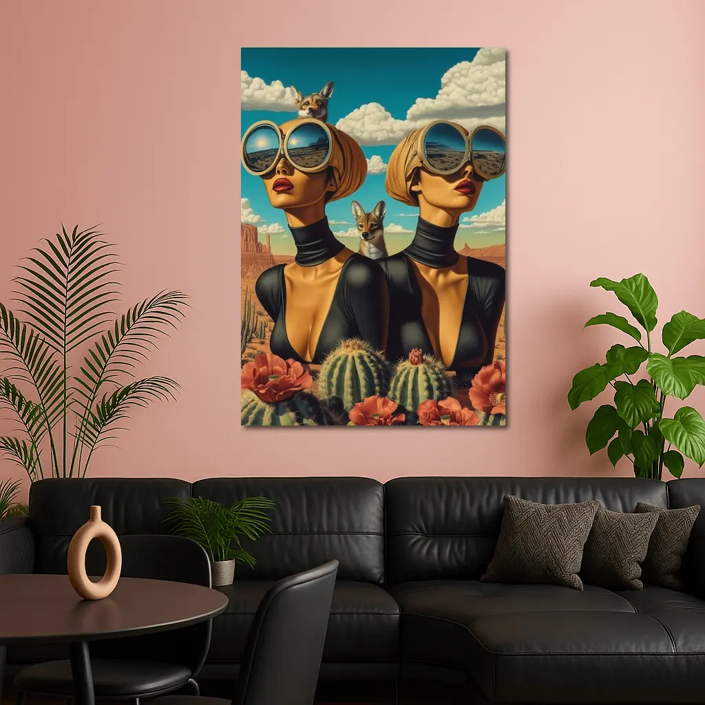 Twin Women Desert Foxes Surreal Pop Art – Wall Art