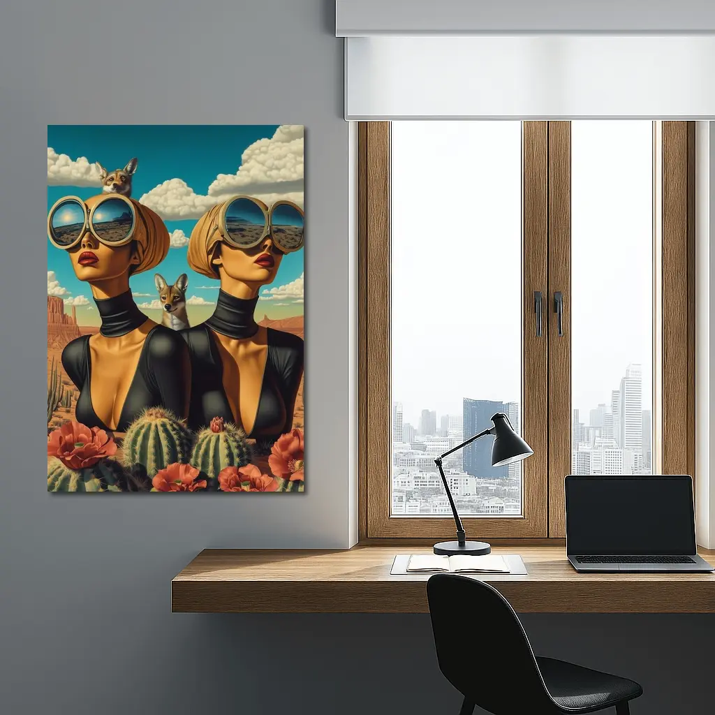 Twin Women Desert Foxes Surreal Pop Art – Wall Art