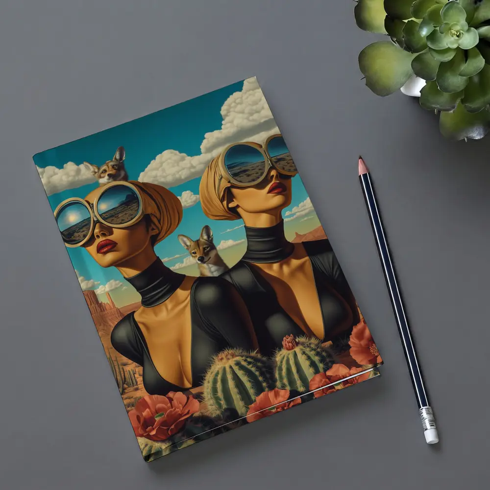 Twin Women Desert Foxes Surreal Pop Art – Notebooks