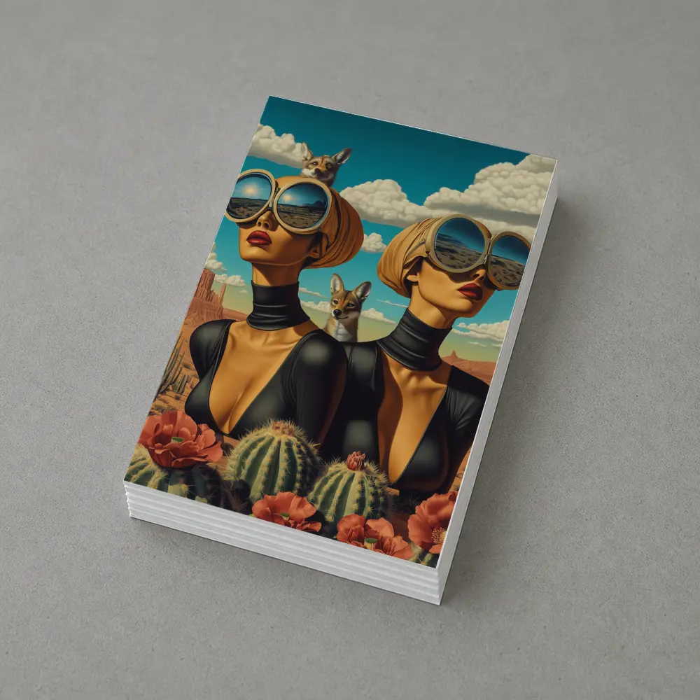 Twin Women Desert Foxes Surreal Pop Art – Postcards