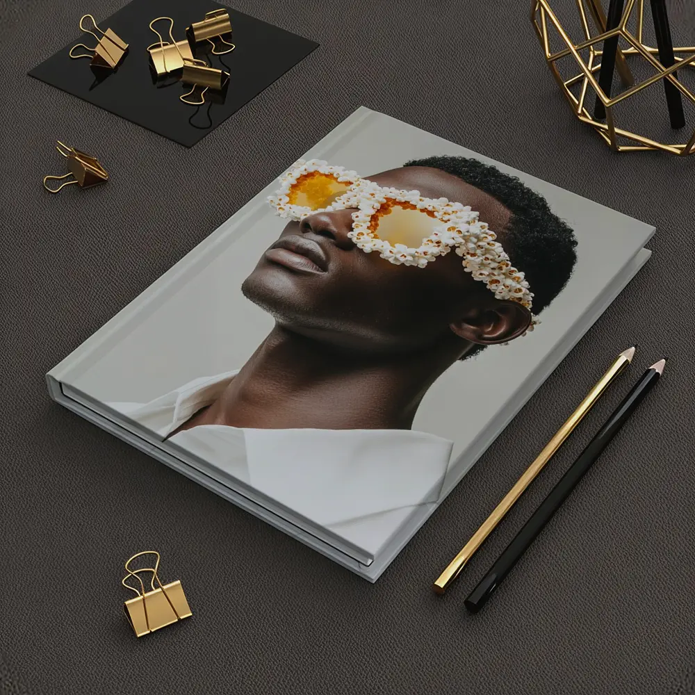 Popcorn Covered Sunglasses Man White Background – Notebooks
