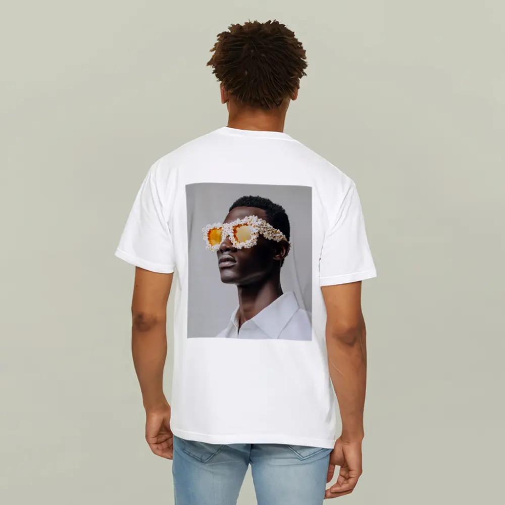Popcorn Covered Sunglasses Man White Background – T-Shirts