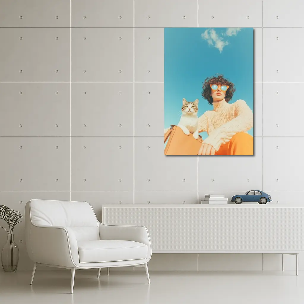Woman With Cat Blue Sky Summer – Wall Art