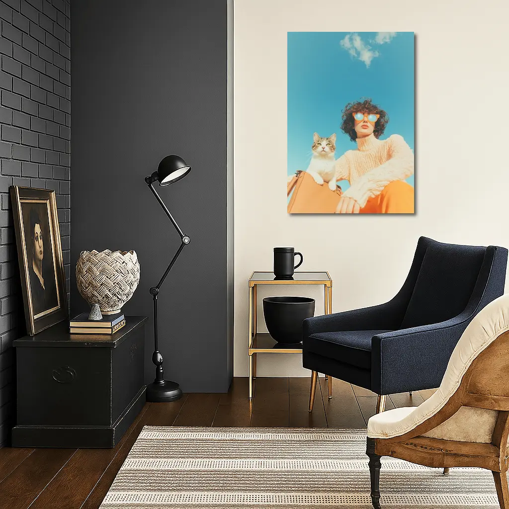 Woman With Cat Blue Sky Summer – Wall Art