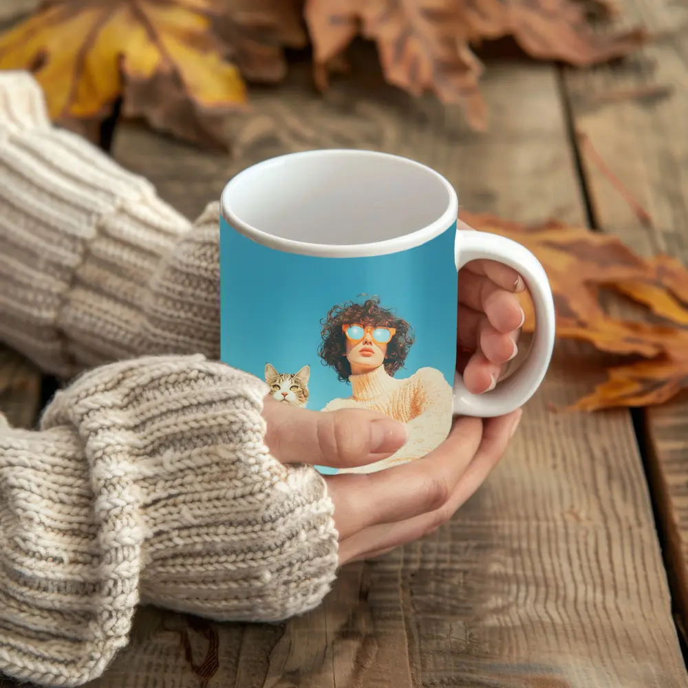 Woman With Cat Blue Sky Summer – Mugs